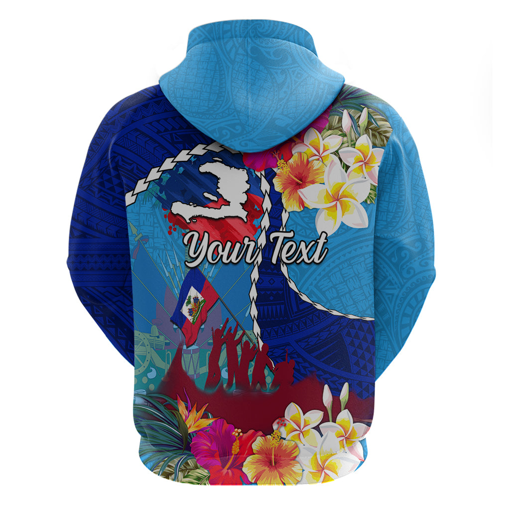Personalised Haiti 220th Anniversary Independence Day Zip Hoodie Ayiti Flower with Polynesian Pattern LT03 - Polynesian Pride
