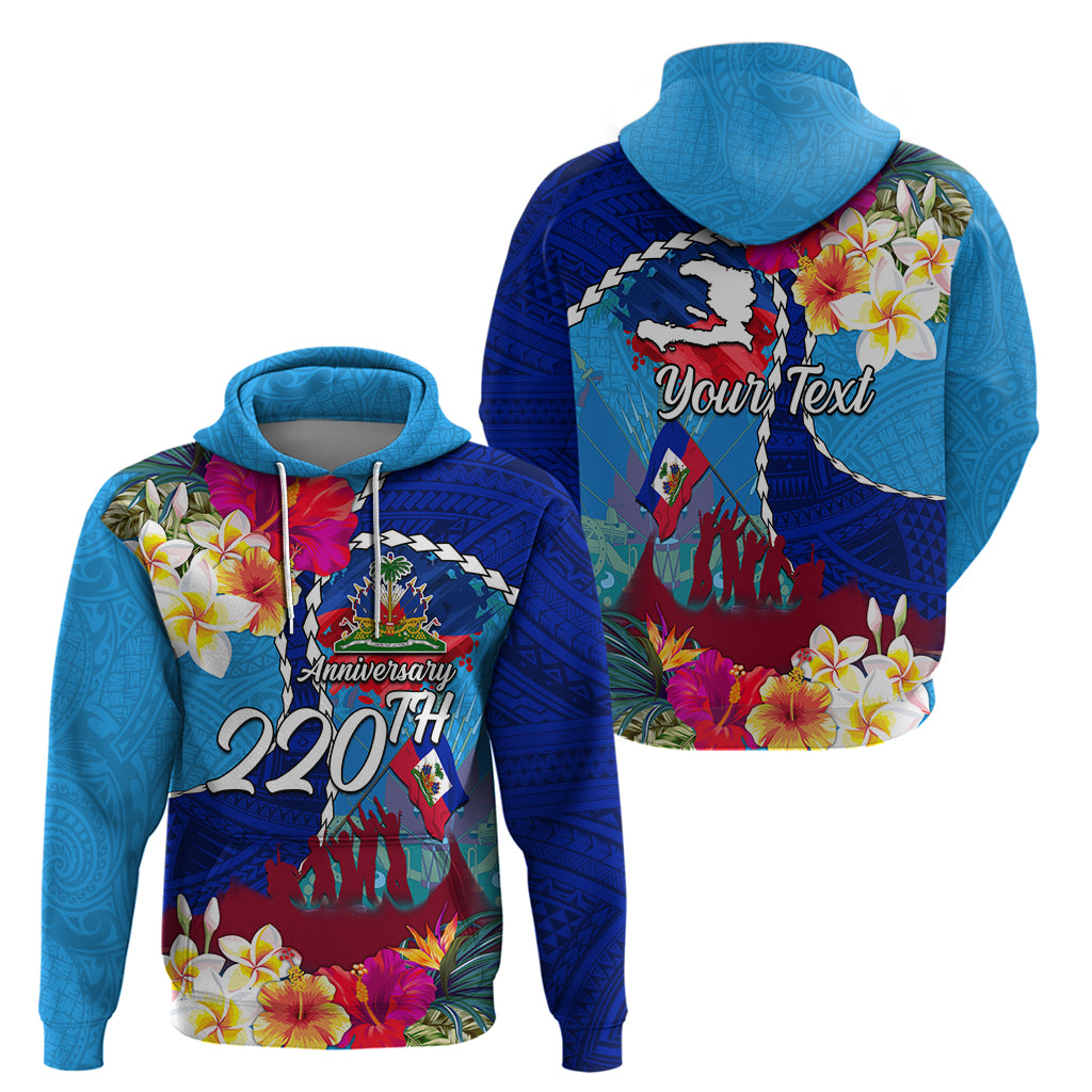 Personalised Haiti 220th Anniversary Independence Day Zip Hoodie Ayiti Flower with Polynesian Pattern LT03 - Polynesian Pride