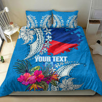 Personalised Haiti Coat Of Arms Bedding Set Repiblik d Ayiti Tropical Flower Blue Polynesian Pattern LT03 - Polynesian Pride