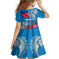 Personalised Haiti Coat Of Arms Family Matching Off Shoulder Long Sleeve Dress and Hawaiian Shirt Repiblik d Ayiti Tropical Flower Blue Polynesian Pattern LT03 - Polynesian Pride