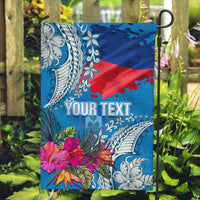 Personalised Haiti Coat Of Arms Garden Flag Repiblik d Ayiti Tropical Flower Blue Polynesian Pattern LT03 Garden Flag Blue - Polynesian Pride