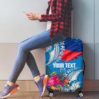 Personalised Haiti Coat Of Arms Luggage Cover Repiblik d Ayiti Tropical Flower Blue Polynesian Pattern LT03 - Polynesian Pride
