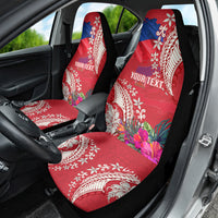 Personalised Haiti Coat Of Arms Car Seat Cover Repiblik d Ayiti Tropical Flower Red Polynesian Pattern LT03 - Polynesian Pride