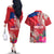 Personalised Haiti Coat Of Arms Couples Matching Off The Shoulder Long Sleeve Dress and Hawaiian Shirt Repiblik d Ayiti Tropical Flower Red Polynesian Pattern LT03 - Polynesian Pride