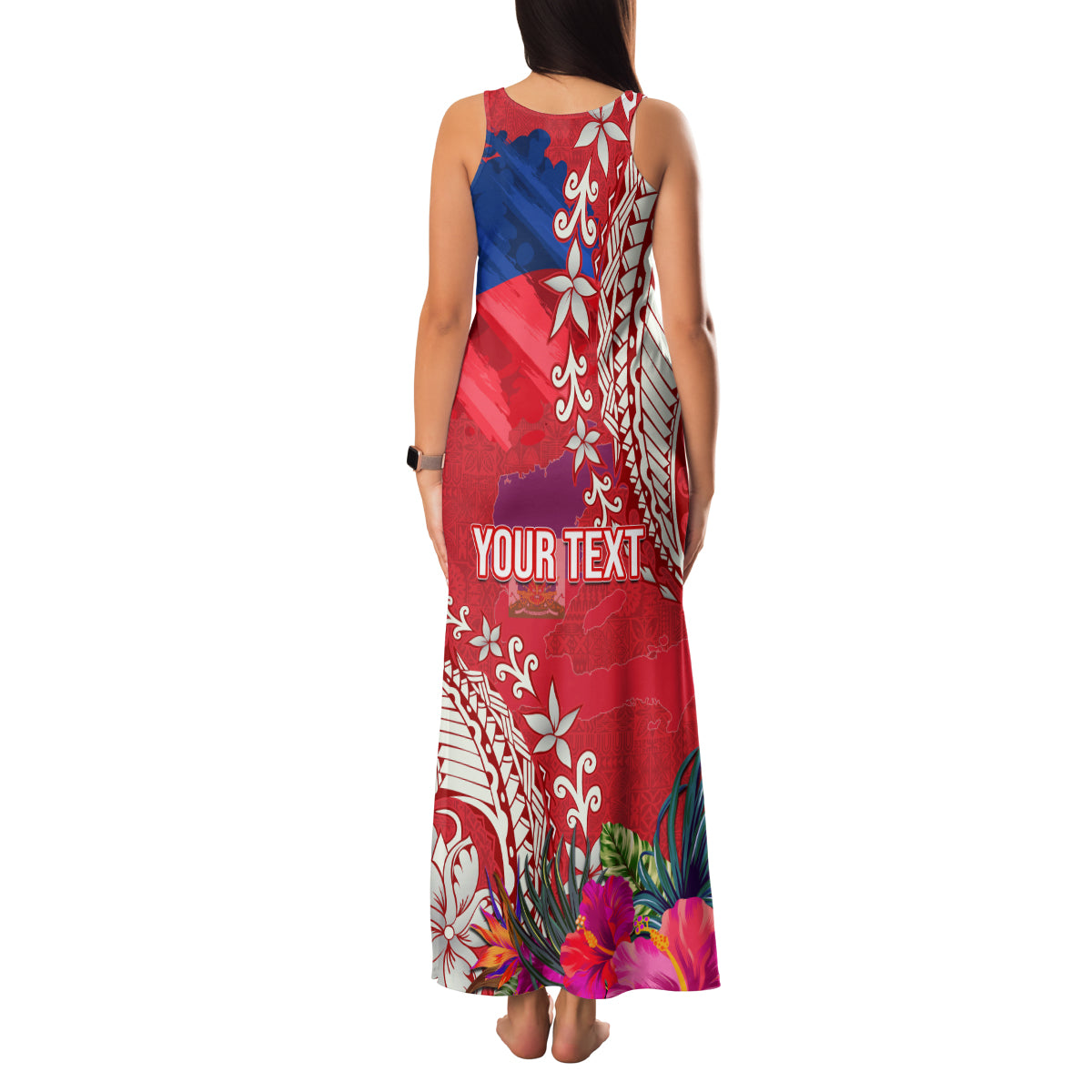 Personalised Haiti Coat Of Arms Family Matching Tank Maxi Dress and Hawaiian Shirt Repiblik d Ayiti Tropical Flower Red Polynesian Pattern LT03 - Polynesian Pride