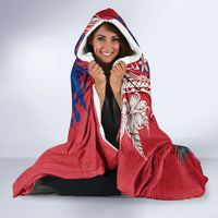 Personalised Haiti Coat Of Arms Hooded Blanket Repiblik d Ayiti Tropical Flower Red Polynesian Pattern LT03 - Polynesian Pride