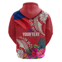 Personalised Haiti Coat Of Arms Hoodie Repiblik d Ayiti Tropical Flower Red Polynesian Pattern LT03 - Polynesian Pride
