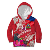 Personalised Haiti Coat Of Arms Kid Hoodie Repiblik d Ayiti Tropical Flower Red Polynesian Pattern LT03 Hoodie Red - Polynesian Pride