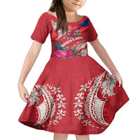 Personalised Haiti Coat Of Arms Kid Short Sleeve Dress Repiblik d Ayiti Tropical Flower Red Polynesian Pattern LT03 KID Red - Polynesian Pride