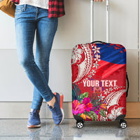 Personalised Haiti Coat Of Arms Luggage Cover Repiblik d Ayiti Tropical Flower Red Polynesian Pattern LT03 - Polynesian Pride