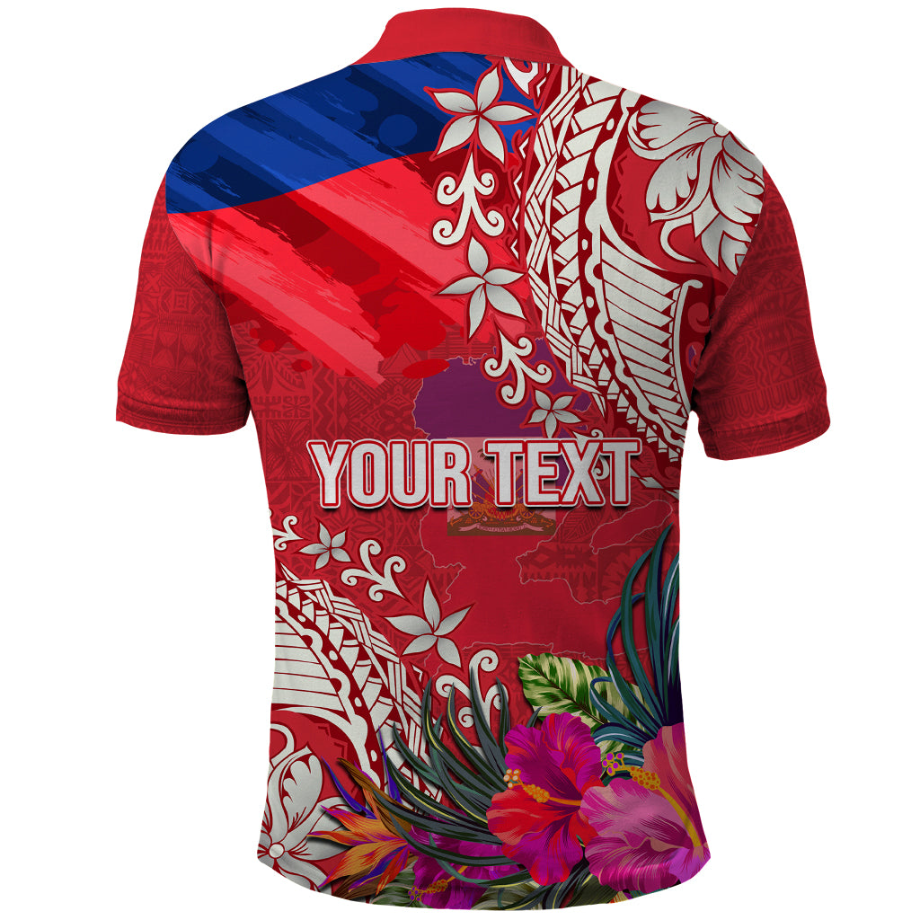 Personalised Haiti Coat Of Arms Polo Shirt Repiblik d Ayiti Tropical Flower Red Polynesian Pattern LT03 - Polynesian Pride