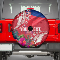 Personalised Haiti Coat Of Arms Spare Tire Cover Repiblik d Ayiti Tropical Flower Red Polynesian Pattern LT03 - Polynesian Pride