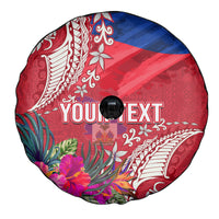 Personalised Haiti Coat Of Arms Spare Tire Cover Repiblik d Ayiti Tropical Flower Red Polynesian Pattern LT03 - Polynesian Pride