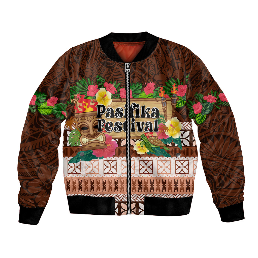 Pasifika Festival Auckland Bomber Jacket Polynesian Tribal with Pacific Pattern Brown Color LT03 Unisex Brown - Polynesian Pride