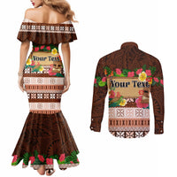 Pasifika Festival Auckland Couples Matching Mermaid Dress and Long Sleeve Button Shirt Polynesian Tribal with Pacific Pattern Brown Color LT03 - Polynesian Pride