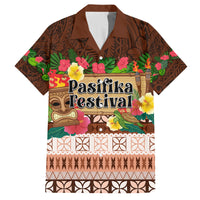 Pasifika Festival Auckland Family Matching Off Shoulder Maxi Dress and Hawaiian Shirt Polynesian Tribal with Pacific Pattern Brown Color LT03 Dad's Shirt - Short Sleeve Brown - Polynesian Pride