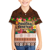Pasifika Festival Auckland Family Matching Off Shoulder Maxi Dress and Hawaiian Shirt Polynesian Tribal with Pacific Pattern Brown Color LT03 Son's Shirt Brown - Polynesian Pride