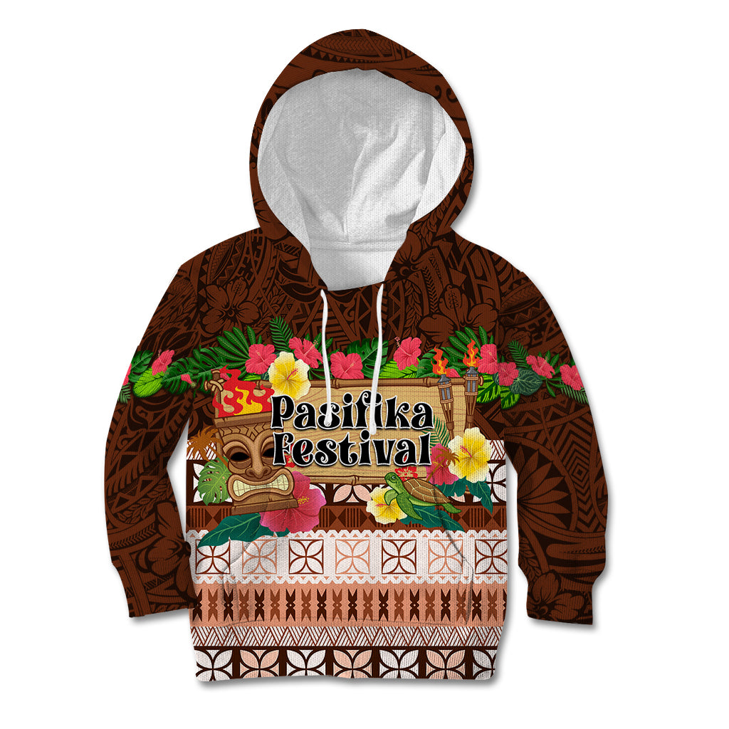 Pasifika Festival Auckland Kid Hoodie Polynesian Tribal with Pacific Pattern Brown Color LT03 Hoodie Brown - Polynesian Pride