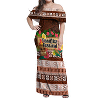 Pasifika Festival Auckland Off Shoulder Maxi Dress Polynesian Tribal with Pacific Pattern Brown Color LT03 Women Brown - Polynesian Pride