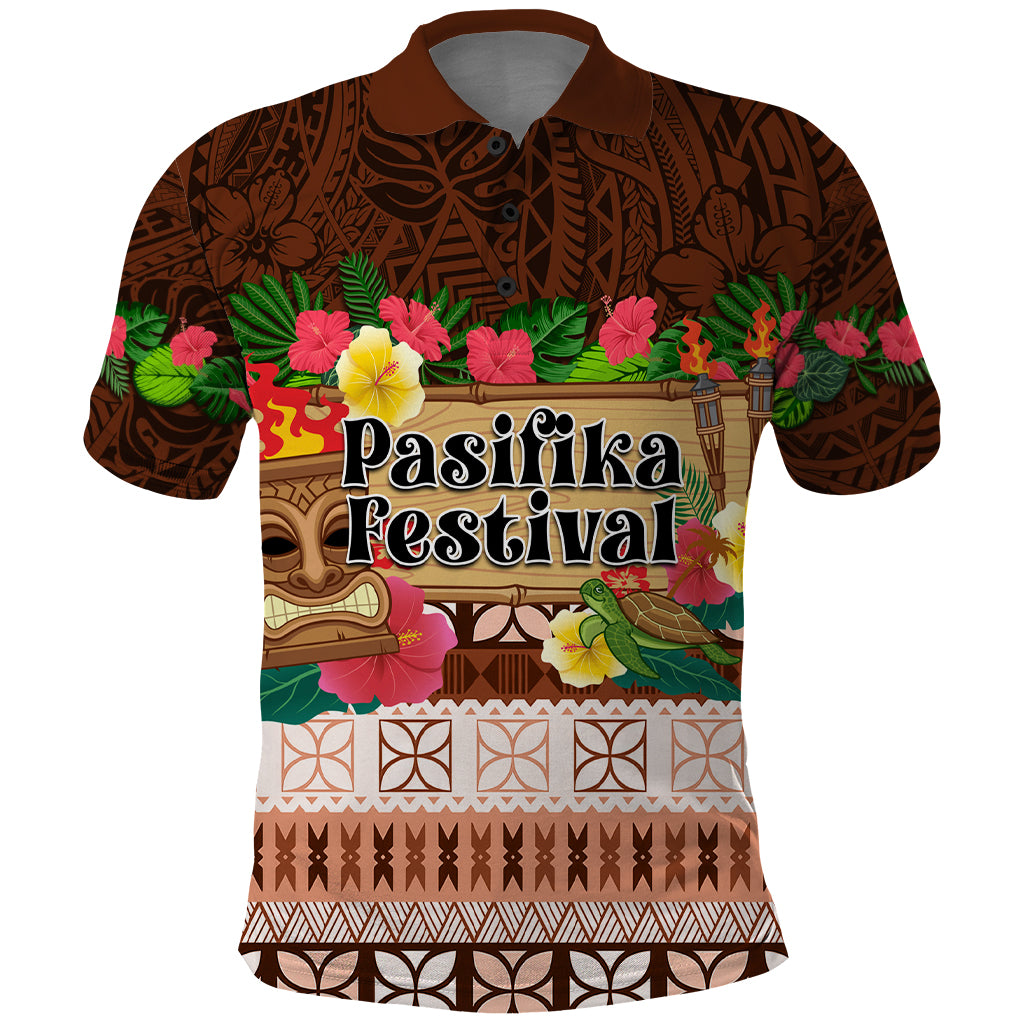 Pasifika Festival Auckland Polo Shirt Polynesian Tribal with Pacific Pattern Brown Color LT03 Brown - Polynesian Pride