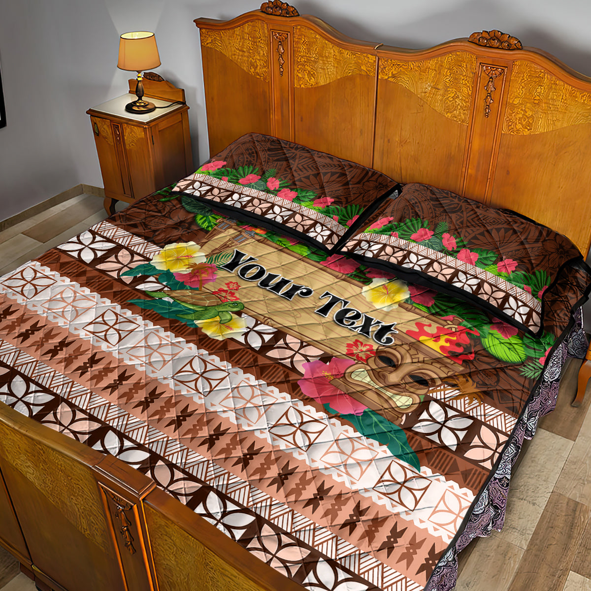 Pasifika Festival Auckland Quilt Bed Set Polynesian Tribal with Pacific Pattern Brown Color