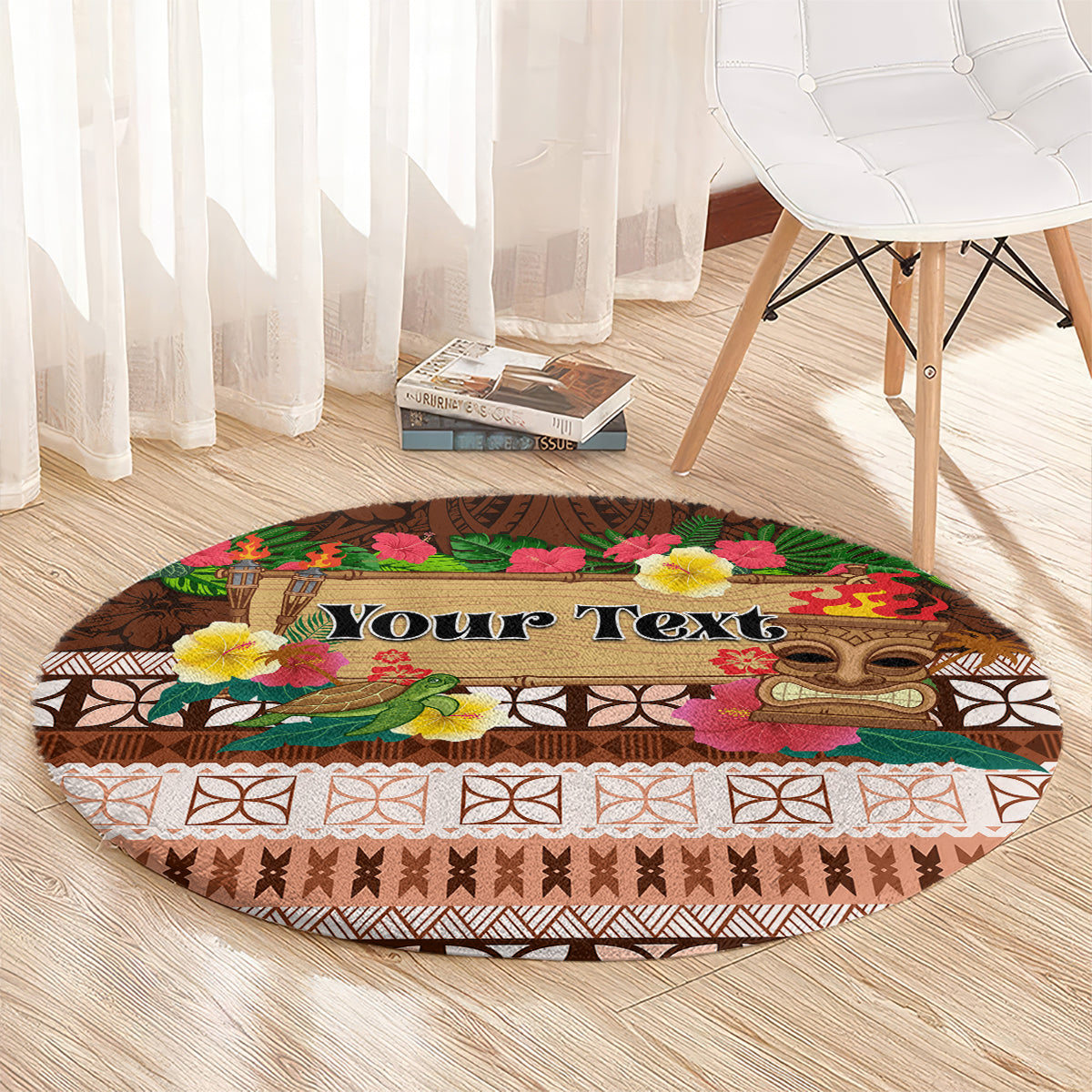 Pasifika Festival Auckland Round Carpet Polynesian Tribal with Pacific Pattern Brown Color