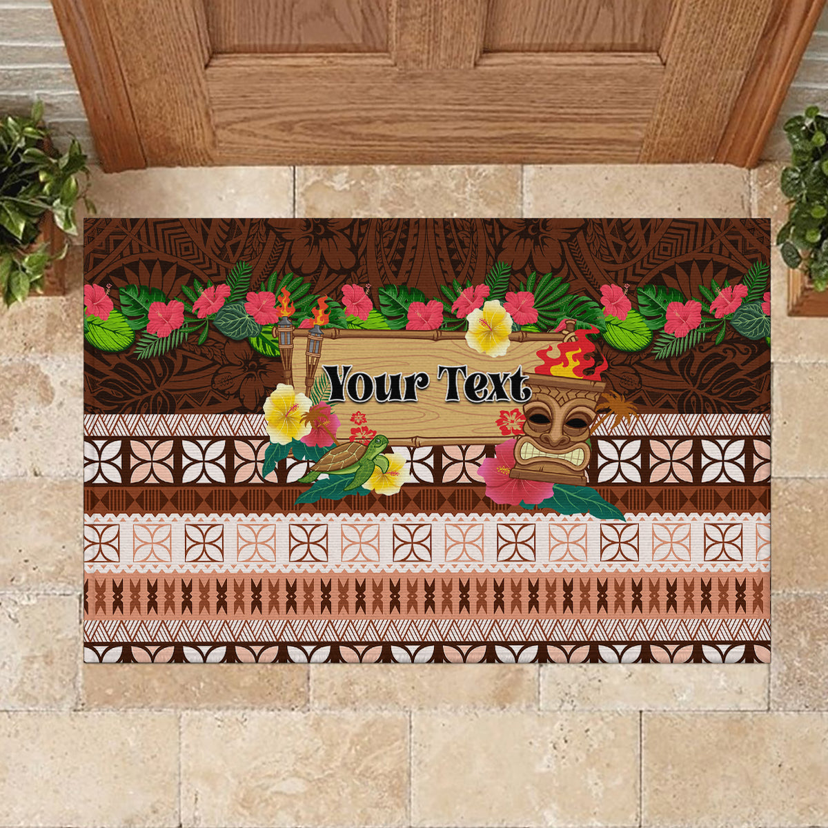 Pasifika Festival Auckland Rubber Doormat Polynesian Tribal with Pacific Pattern Brown Color LT03 - Polynesian Pride