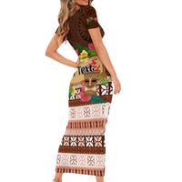 Pasifika Festival Auckland Short Sleeve Bodycon Dress Polynesian Tribal with Pacific Pattern Brown Color LT03 - Polynesian Pride
