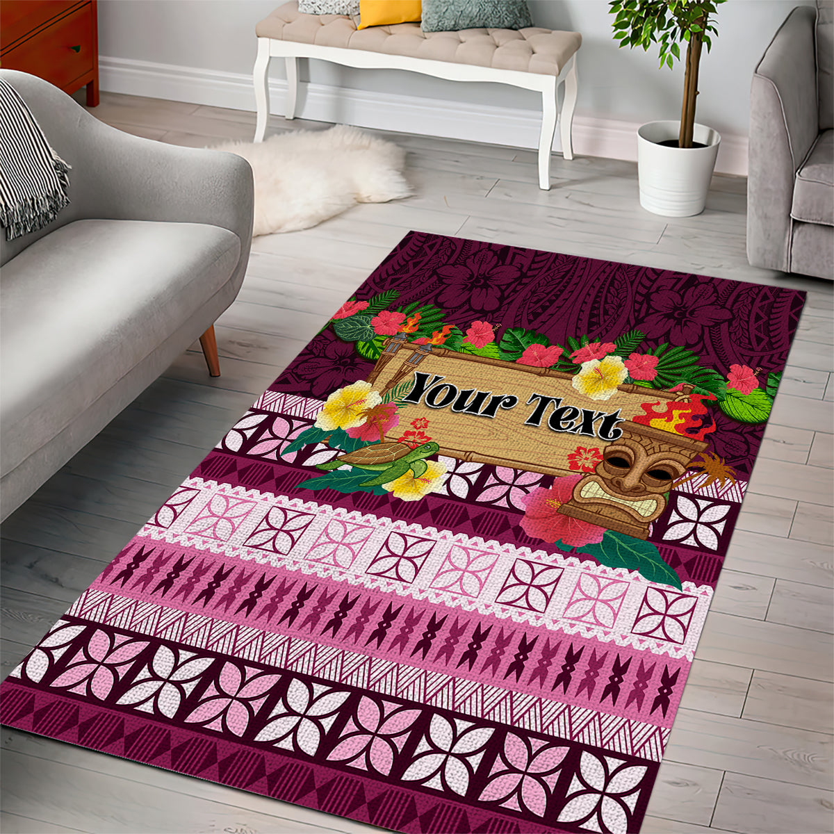 Pasifika Festival Auckland Area Rug Polynesian Tribal with Pacific Pattern Pink Color