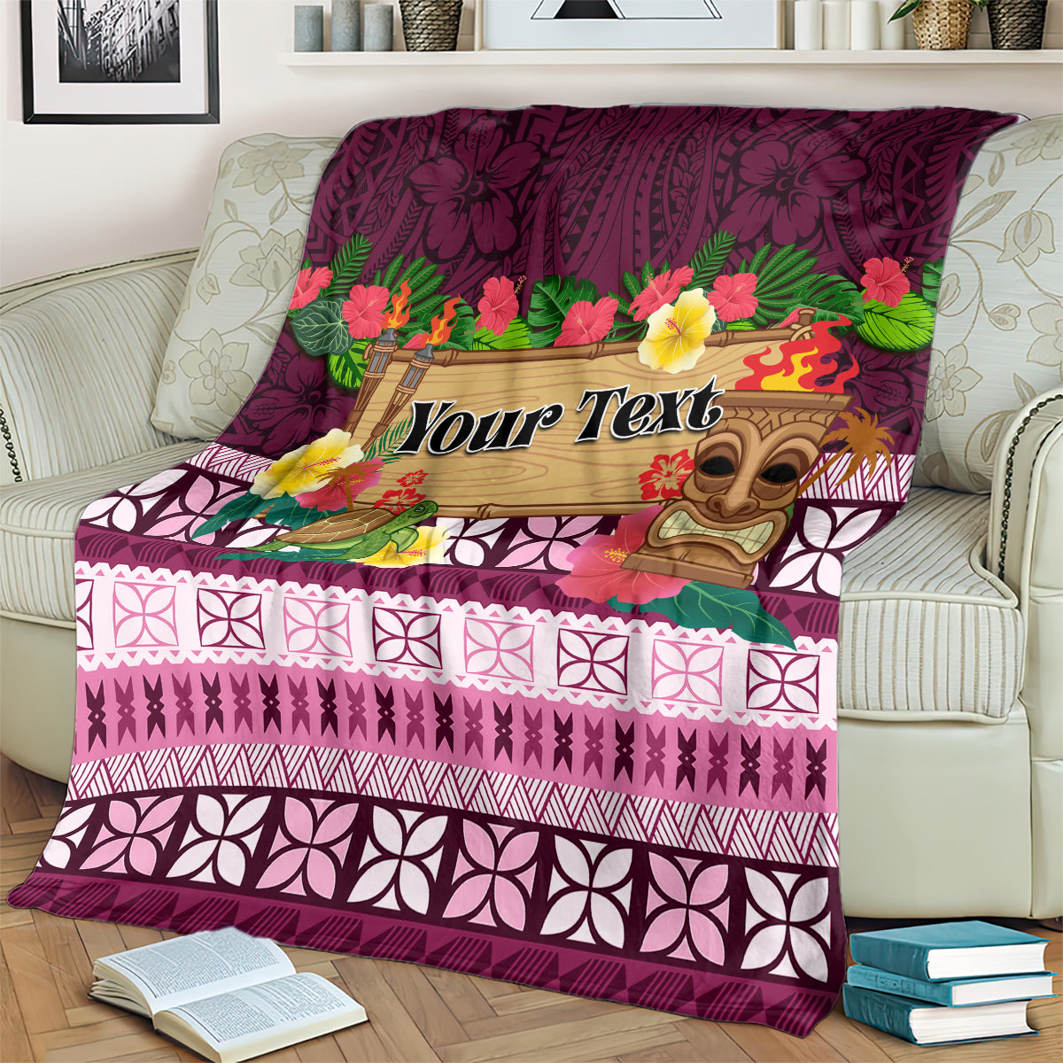 Pasifika Festival Auckland Blanket Polynesian Tribal with Pacific Pattern Pink Color