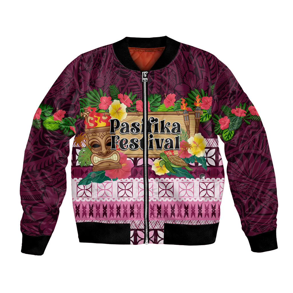 Pasifika Festival Auckland Bomber Jacket Polynesian Tribal with Pacific Pattern Pink Color LT03 Unisex Pink - Polynesian Pride