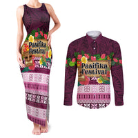 Pasifika Festival Auckland Couples Matching Tank Maxi Dress and Long Sleeve Button Shirt Polynesian Tribal with Pacific Pattern Pink Color LT03 Pink - Polynesian Pride
