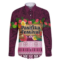 Pasifika Festival Auckland Family Matching Mermaid Dress and Hawaiian Shirt Polynesian Tribal with Pacific Pattern Pink Color LT03 Dad's Shirt - Long Sleeve Pink - Polynesian Pride