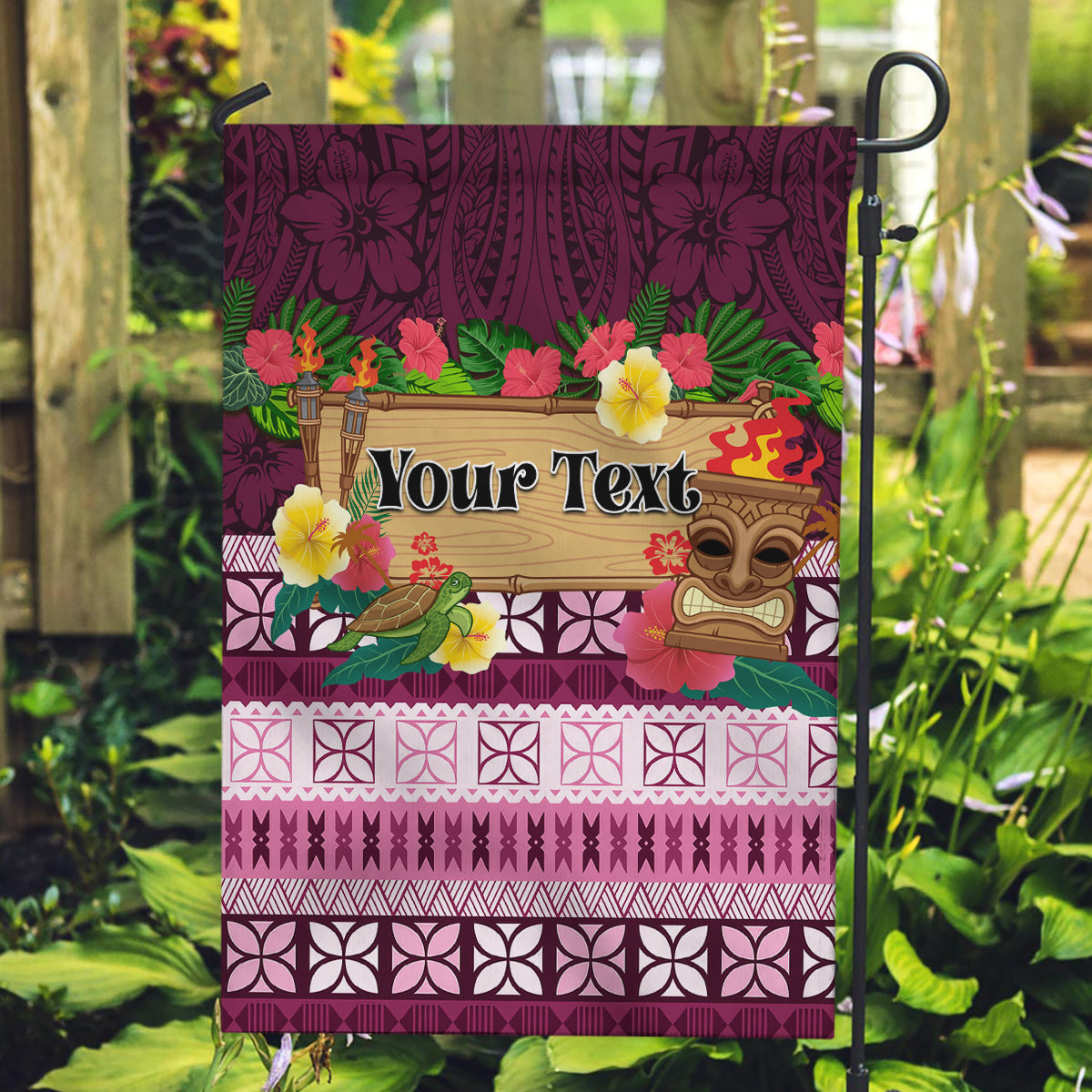 Pasifika Festival Auckland Garden Flag Polynesian Tribal with Pacific Pattern Pink Color