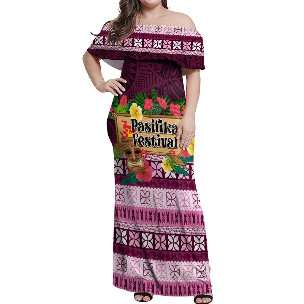 Pasifika Festival Auckland Off Shoulder Maxi Dress Polynesian Tribal with Pacific Pattern Pink Color LT03 Women Pink - Polynesian Pride