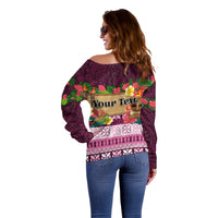 Pasifika Festival Auckland Off Shoulder Sweater Polynesian Tribal with Pacific Pattern Pink Color LT03 - Polynesian Pride