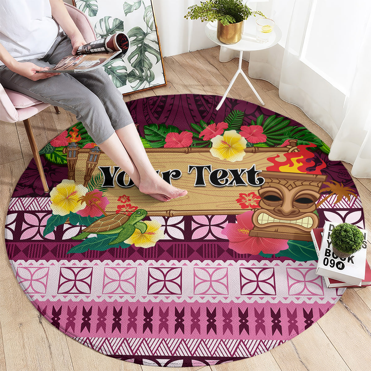 Pasifika Festival Auckland Round Carpet Polynesian Tribal with Pacific Pattern Pink Color