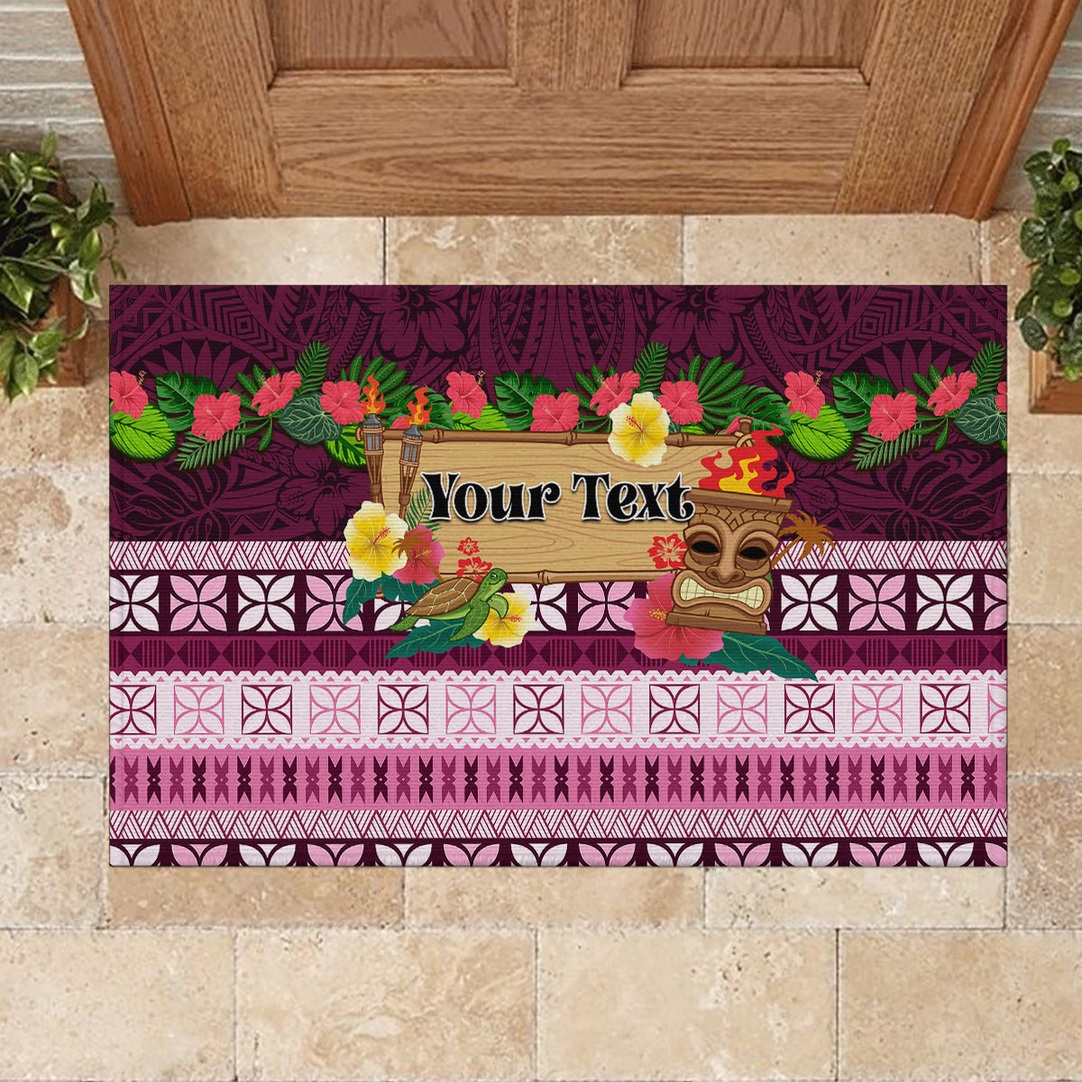 Pasifika Festival Auckland Rubber Doormat Polynesian Tribal with Pacific Pattern Pink Color