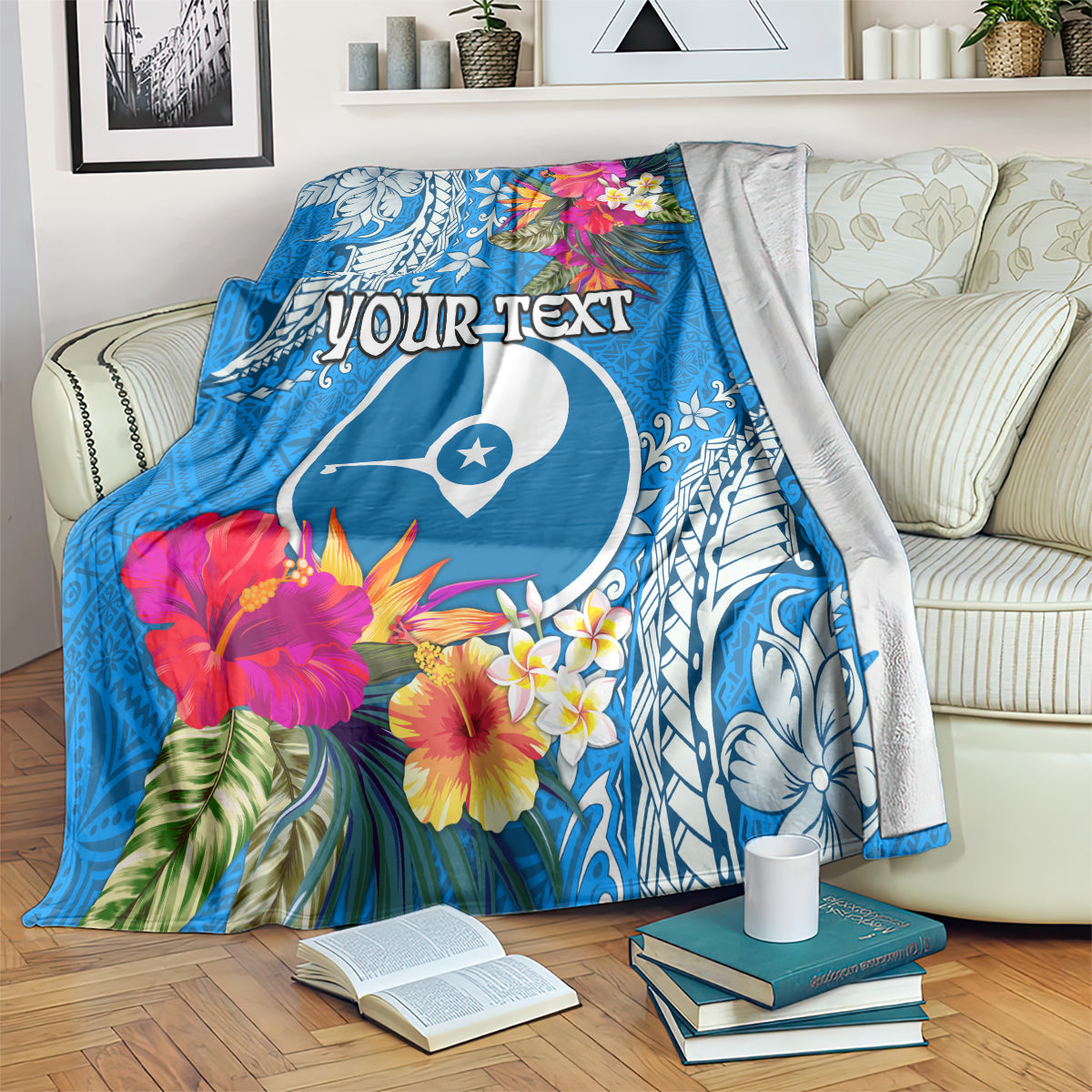 Yap Day Blanket Tapa Pattern with Hisbiscus