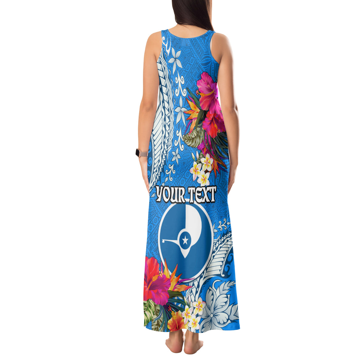 Yap Day Tank Maxi Dress Tapa Pattern with Hisbiscus LT03 - Polynesian Pride