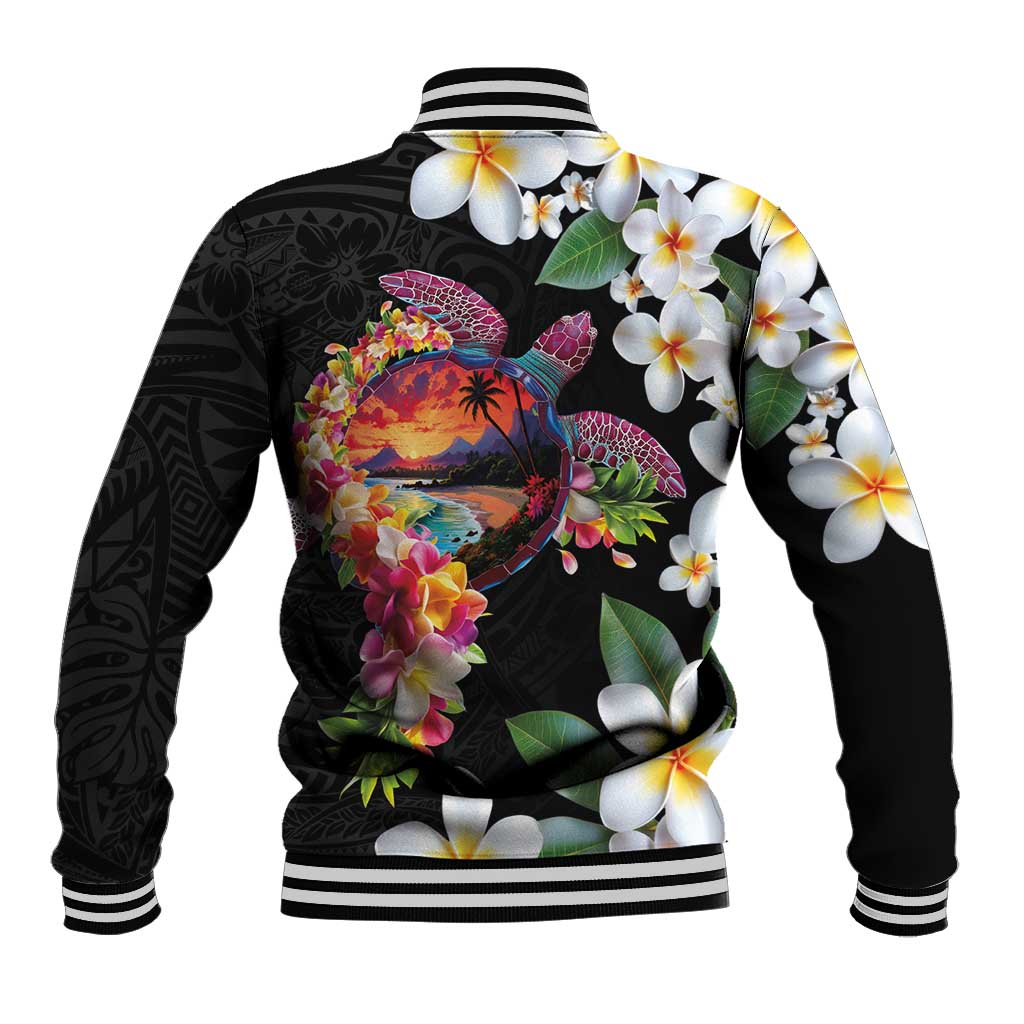 Hawaiian Lei Day Baseball Jacket Plumeria and Turtle with Polynesian Tribal Pattern LT03 - Polynesian Pride