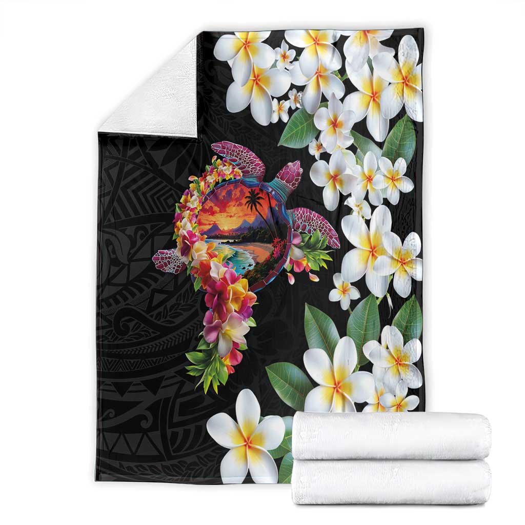 Hawaiian Lei Day Blanket Plumeria and Turtle with Polynesian Tribal Pattern