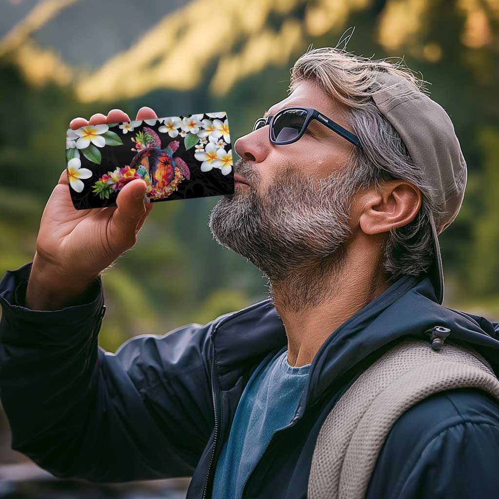 Hawaiian Lei Day 4 in 1 Can Cooler Tumbler Plumeria and Turtle with Polynesian Tribal Pattern