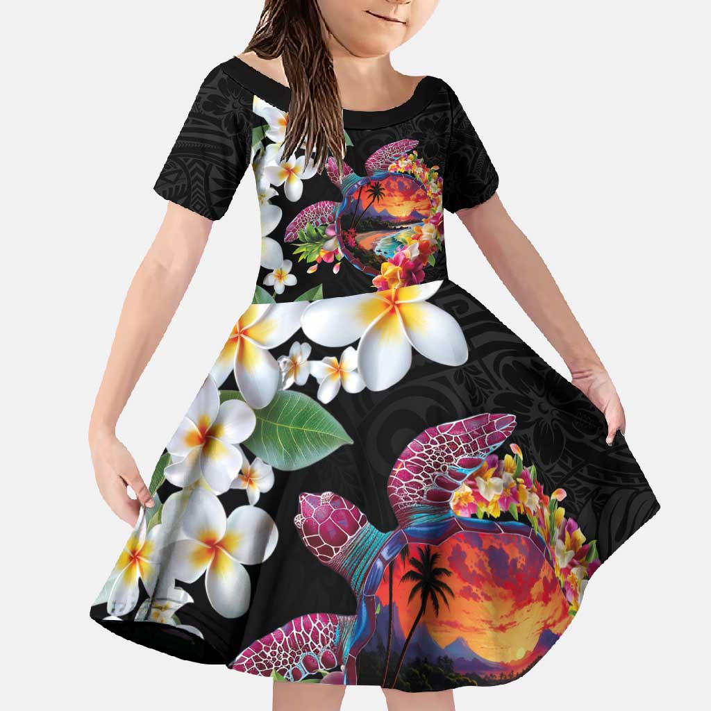 Hawaiian Lei Day Family Matching Off Shoulder Maxi Dress and Hawaiian Shirt Plumeria and Turtle with Polynesian Tribal Pattern