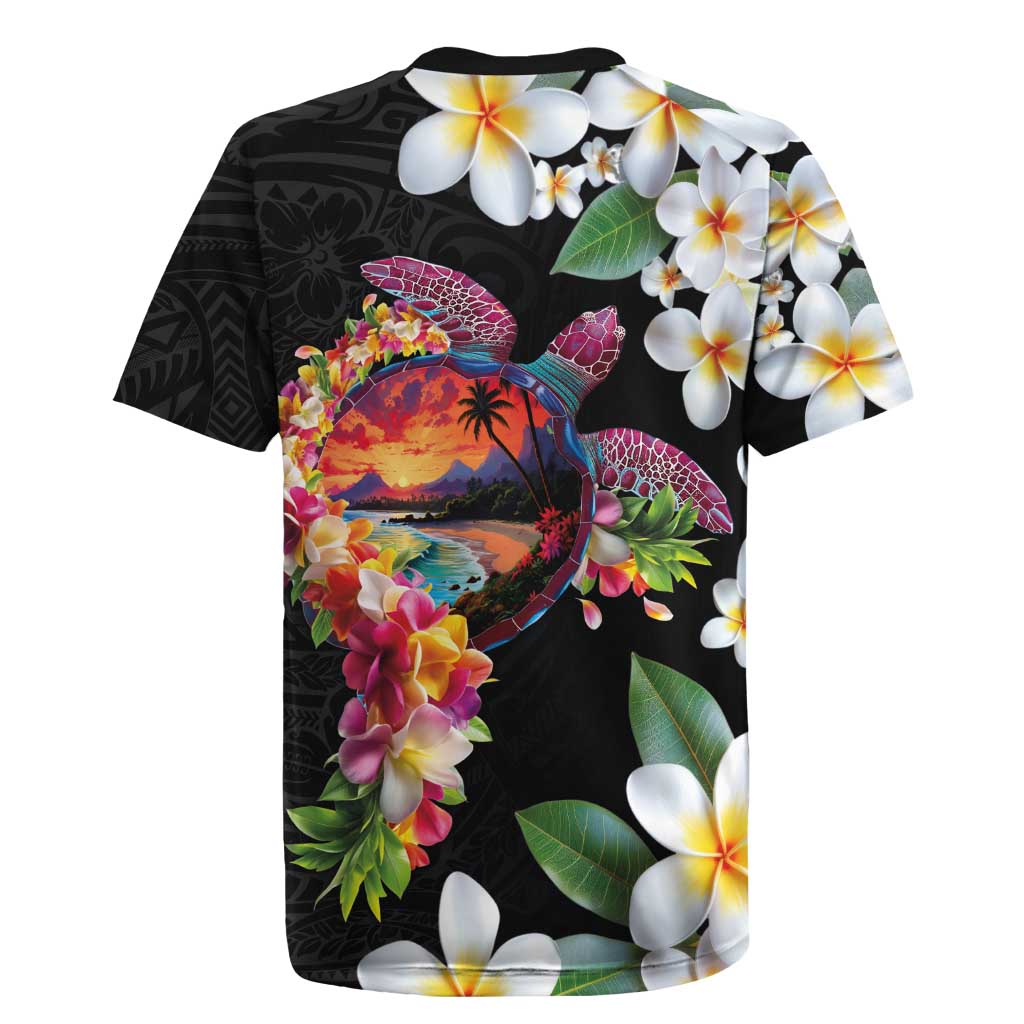 Hawaiian Lei Day Rugby Jersey Plumeria and Turtle with Polynesian Tribal Pattern LT03 - Polynesian Pride