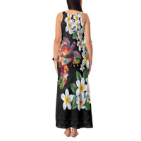 Hawaiian Lei Day Tank Maxi Dress Plumeria and Turtle with Polynesian Tribal Pattern