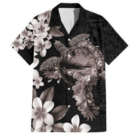 Hawaiian Lei Day Family Matching Puletasi and Hawaiian Shirt Plumeria and Turtle with Polynesian Tribal Pattern Grayscale Color