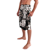 Hawaiian Lei Day Lavalava Plumeria and Turtle with Polynesian Tribal Pattern Grayscale Color