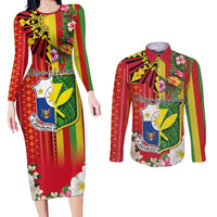 Personalised Hawaii and Philippines Together Couples Matching Long Sleeve Bodycon Dress and Long Sleeve Button Shirt The Emblems with Cultural Symbols Green-Yellow-Red Tricolor LT03 Art - Polynesian Pride