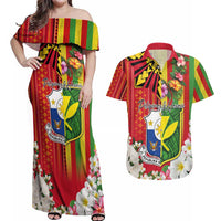 Personalised Hawaii and Philippines Together Couples Matching Off Shoulder Maxi Dress and Hawaiian Shirt The Emblems with Cultural Symbols Green-Yellow-Red Tricolor LT03 Art - Polynesian Pride
